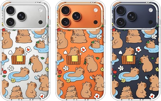 MOSNOVO for iPhone 17 Pro Max Case, Shockproof Military-Grade Protection 6.6ft Drop Tested, Camera Control, Clear Phone Case for iPhone 17 Pro Max, Capybara Land Design