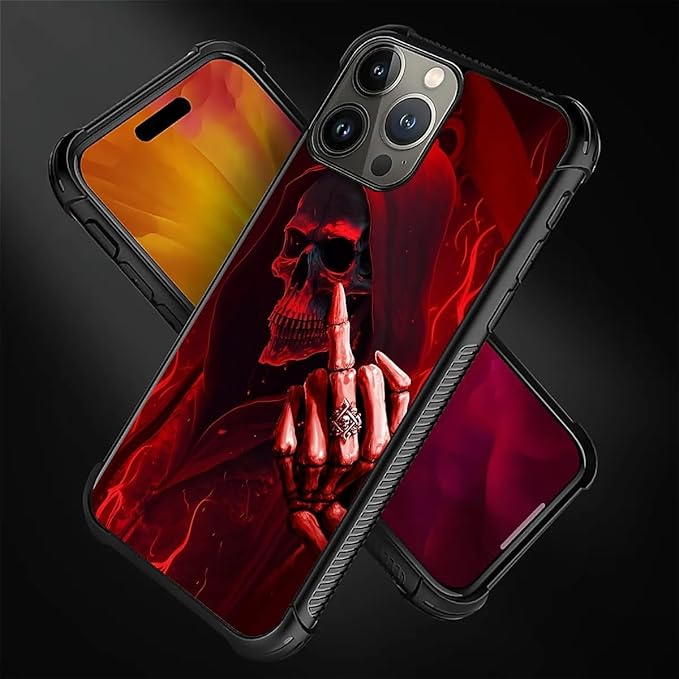 for iPhone 16 Pro Case, Gestures Funny Skull Pattern Graphic Design Girl Boy Soft Silicone Hard Acrylic Shock Protection for iPhone 16 Pro