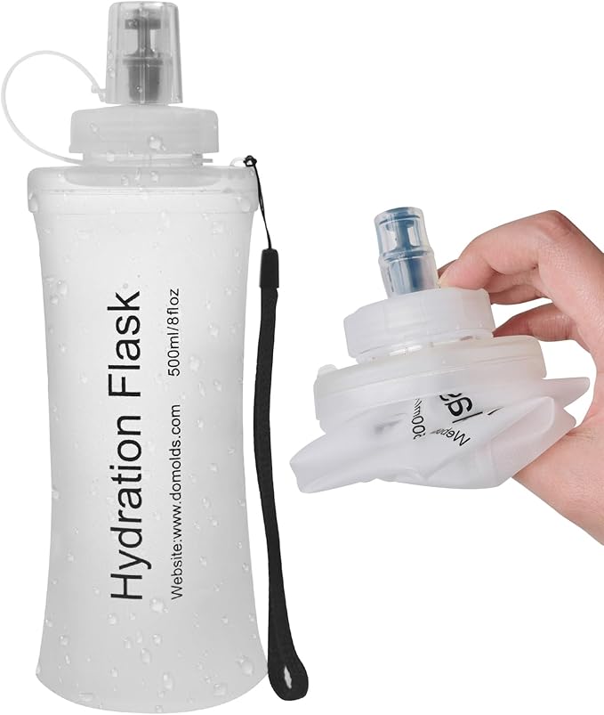 Soft Flask 500ML, TPU Collapsible Soft Water Bottle for Hydration Pack, Running Vest, Folding Water Bottle for Hiking, Cycling Hydration Flask - White