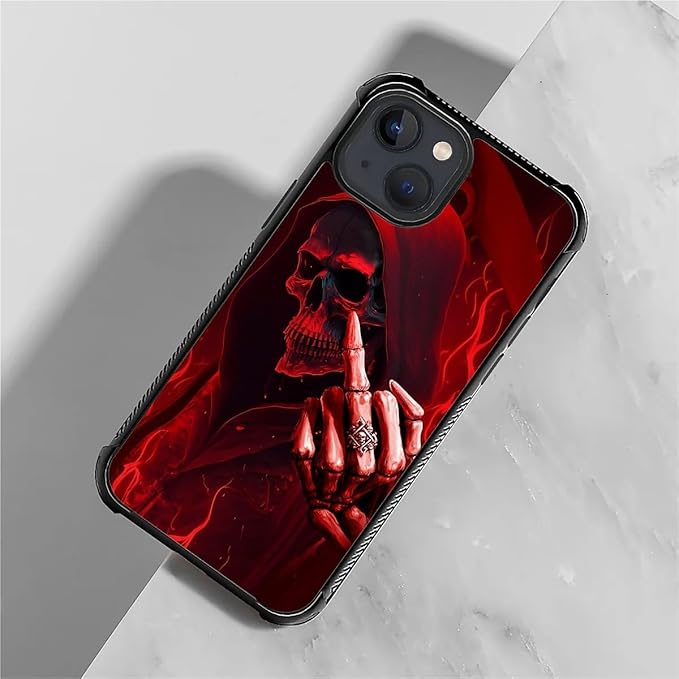 for iPhone 15 Case, Gestures Funny Skull Pattern Graphic Design Girl Boy Soft Silicone Hard Acrylic Shock Protection for iPhone 15