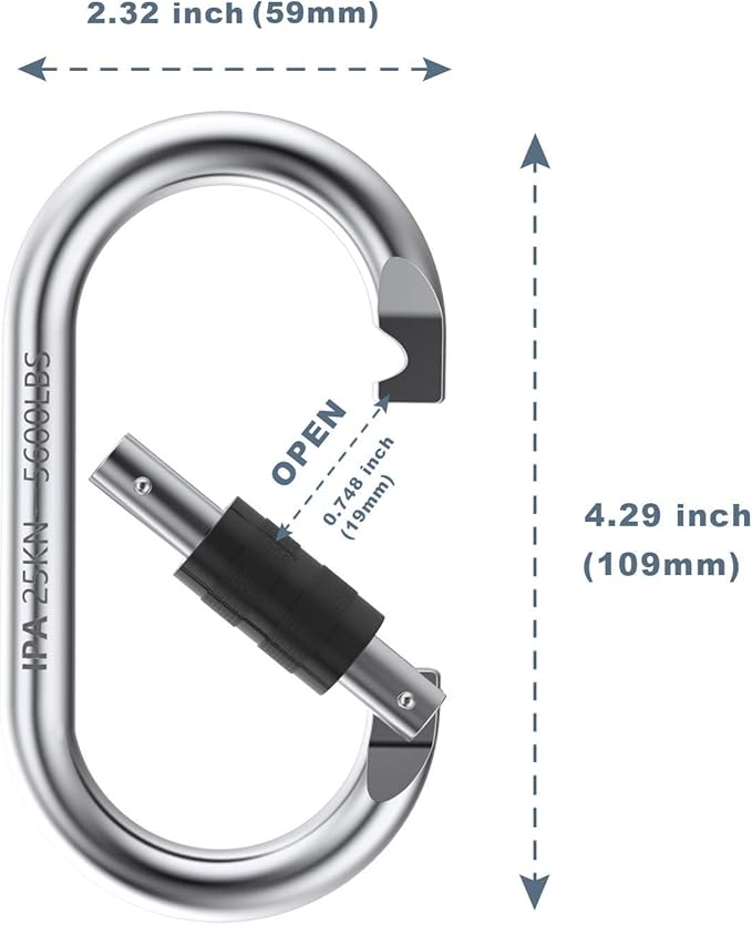 Oak-Sports Steel Carabiner Clips, Climbing Carabiner (25kn=5600lbs), Heavy Duty Carabiner Clip, Multipurpose for Rigging, Ropes, Hammocks, Each Weighs 0.36LB (2 Pack)
