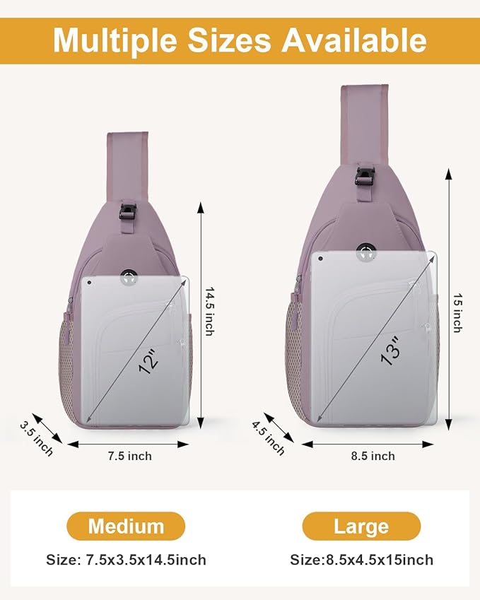 Pritent Crossbody Bags for Women Man, Waterproof Sling Bag Backpack Trendy Casual Cross Body Bags with Convertible Shoulder Strap Chest Bag for Camping Hiking Travel Essentials (Purple, Large)