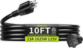 16/3 Black Extension Cord 10 FT, Indoor Extension Cord for Laptops, Coffee Makers, Office Home Appliances, 3 Prong Resistant Cable Flexible, 13A 125V 1625W ETL Listed