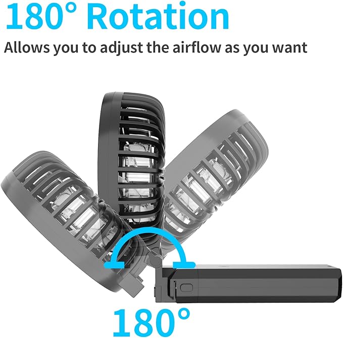 HandFan 5200mAh Portable Fan Handheld, 6 Speeds Hand Held Fan 180° Foldable Personal, Battery Operated USB Rechargeable, Handle Separate Design for Travel/School/Outdoors/Indoors (6 Speeds Black)