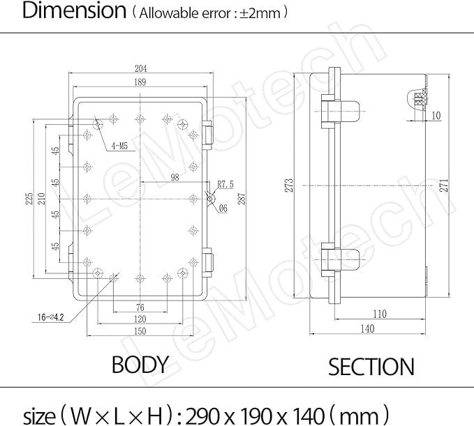 ABS Plastic Dustproof Waterproof IP65 Junction Box Hinged Shell Universal Electrical Project Enclosure Gray, with PC Transparent Clear Cover 11.4 x 7.5 x 5.5inch(290 x190 x140mm)