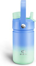 ENCOOL Kids Insulated Water Bottle with Straw - 12oz Stainless Steel Water Bottle with Dual Spouts, Leak-Proof, BPA-Free, Double Wall Vacuum Keeps Cold for 24 Hours for Sports, Travel (Frosted Lilac)