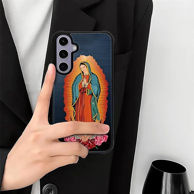 for Samsung Galaxy S24 S25 Case, Red Virgen Guadalupe Pattern Graphic Design Girl Boy Soft Silicone Hard Acrylic Shock Protection for Samsung Galaxy S24 S25