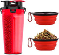 Dog Travel Water Bottle W/Collapsible Bowls - Portable 2 in 1 Leakproof Pet Water Bottle Food Container Ideal for Travel, Outdoor Portable Water Bowls for Walking, Camping & Hiking - (Red)