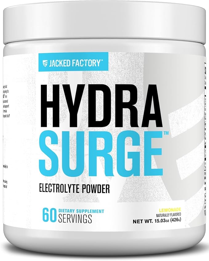 Jacked Factory HYDRASURGE Electrolyte Powder - Hydration Supplement w/Key Minerals, Himalayan Sea Salt, Coconut Water - Keto Friendly, Naturally Sweetened - 60 Servings, Refreshing Lemonade