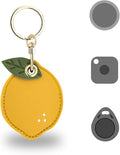 Universal Smart Tag Holder Fit for Tile Mate, AirTag, Galaxy SmartTag, eufy SmartTrack Link, Key Fob, Leather Cute Air Tracker Case with Key Rings, (Lemon)