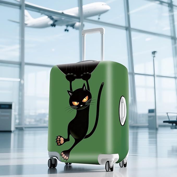 ANNA QUEEN Black Cat Hanging Cartoon Luggage Cover,Cute Stretchable Suitcase Protector Sleeve,Washable Fit for 32-34 Inch Checked Baggage,Water Resistant Durable Luggage Protector