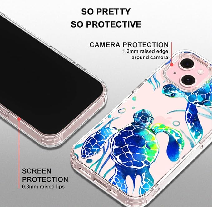 MOSNOVO Case for iPhone 15, [Buffertech 6.6ft Military-Grade Drop Protection] [Anti Peel Off Tech] Clear TPU Bumper Phone Case Cover Design - Sea Turtles
