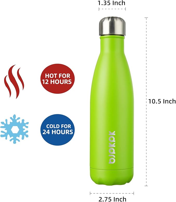 BJPKPK 17oz Insulated Stainless Steel Water Bottles,Sports Water Bottles Keep Cold for 24 Hours and Hot for 12 Hours,BPA Free for Travel,Green