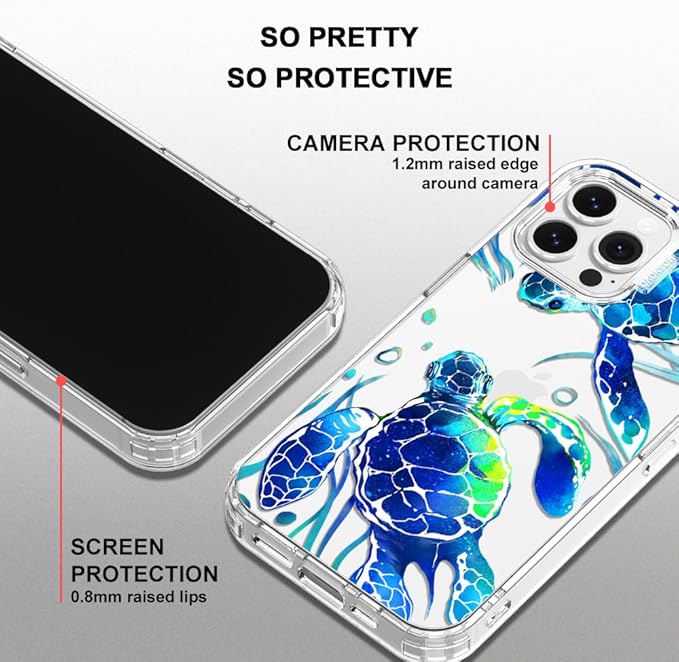 MOSNOVO Case for iPhone 13 Pro Max, [Buffertech 6.6ft Military-Grade Drop Protection] [Anti Peel Off Tech] Clear TPU Bumper Phone Case Cover Design - Sea Turtles