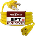 3ft Yellow Extension Cord Waterproof, UL Listed, 12/3 SJTW Heavy Duty 3 Prong, 12 Gauge 15A Power Cord Ideal for Lights, Appliances, and Lawn