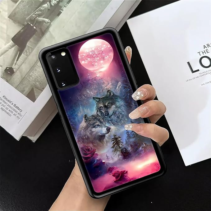 for Samsung Galaxy S20 Case, Star Two Wolfs Howling Pattern Graphic Design Girl Boy Soft Silicone Hard Acrylic Shock Protection for Samsung Galaxy S20