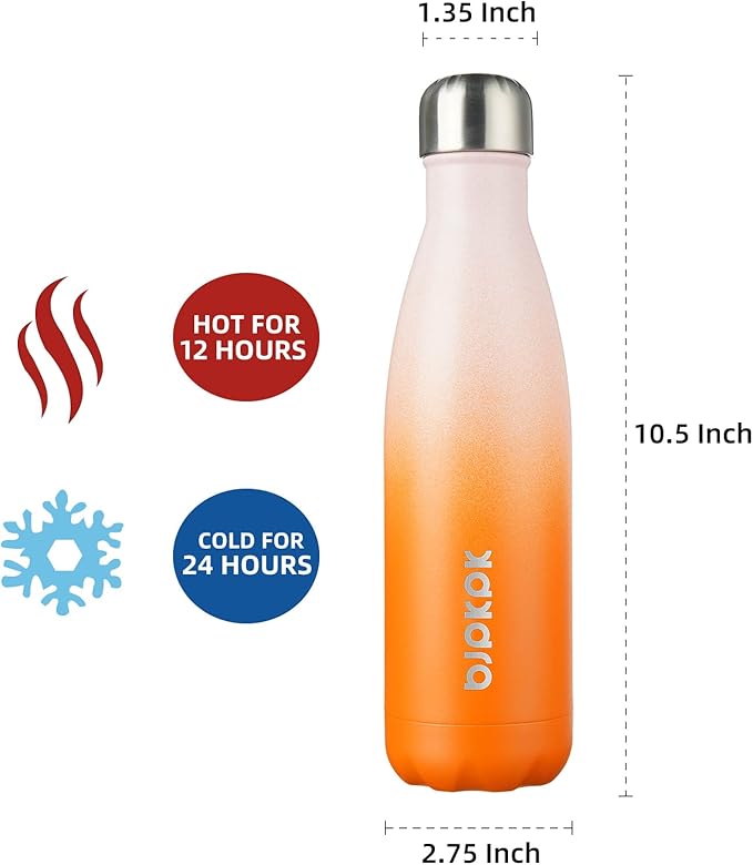 BJPKPK 17oz Insulated Stainless Steel Water Bottles,Sports Water Bottles Keep Cold for 24 Hours and Hot for 12 Hours,BPA Free for Travel,Coral