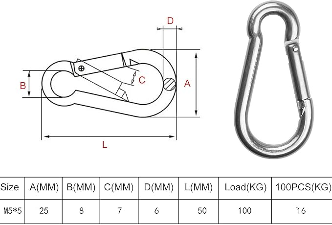 30 Pack 2 Inch Small Carabiner Clip Heavy Duty Spring Snap Hook M5 Stainless Steel Bulk Mini Locking Carabiner Clips for Key Hiking Camping Fishing Outdoor and Gym