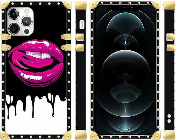 Compatible with iPhone 12 12 Pro Case, Black White Red Slap Sexy Luxury Golden Decoration for Girl Women Soft TPU Shockproof Protective Hard PC Back for iPhone 12 12 Pro