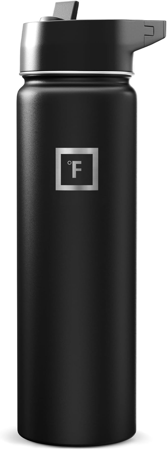 IRON °FLASK Camping & Hiking Hydration Flask with Straw, Wide Mouth Insulated Stainless Steel Sports Water Bottle - Midnight Black 24 oz - Straw (1 Lid)