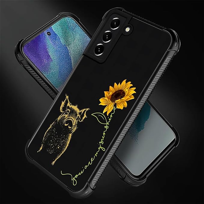 for Samsung Galaxy S22 Plus Case, Pig Sunflower Yellow Sunshine Pattern Graphic Design Girl Boy Soft Silicone Hard Acrylic Shock Protection for Samsung Galaxy S22 Plus