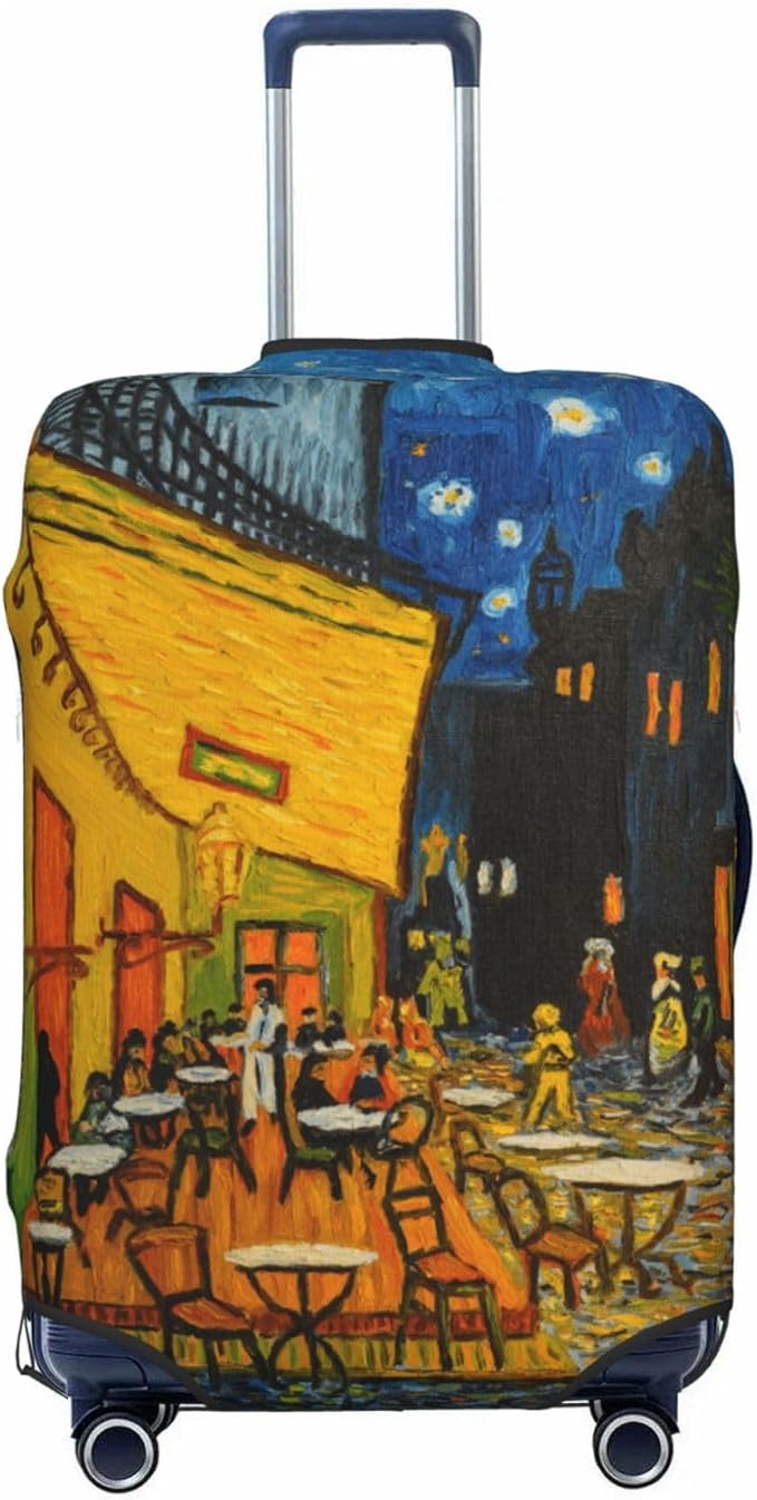 Van Gogh Cafe Terrace at Night Elastic Luggage Cover, Suitcase Protector For Travel (Fits 18-21 Inch Luggage)