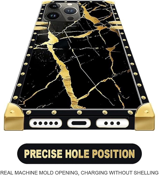 Compatible with iPhone 16 Pro Case, Black Gold Marble Nature Luxury Golden Decoration for Girl Women Soft TPU Shockproof Protective Hard PC Back