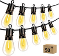 Outdoor Patio String Lights 50ft: S14 LED Shatterproof Bulbs 3 Modes Button Control - Waterproof Connectable Hanging Lights - Garden Backyard Yard Gazebo Porch Party Decorative