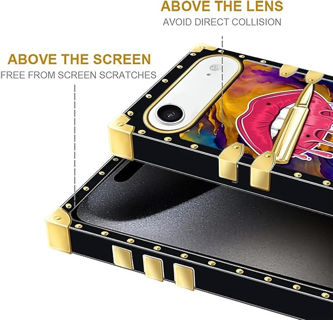 for iPhone 17 Air Case Luxury Golden Decoration for Girl Women Soft TPU Shockproof Protective Hard PC Back for iPhone 17 Air Crazy Pattern Cool Corlorful Lip Marble