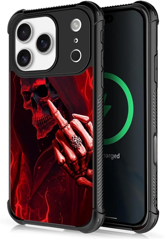 for iPhone 17 Pro Case,for MagSafe Graphic Design for Girl Boy Soft Silicone Hard Acrylic Shock Protection Designed for iPhone 17 Pro Gestures Funny Skull Pattern