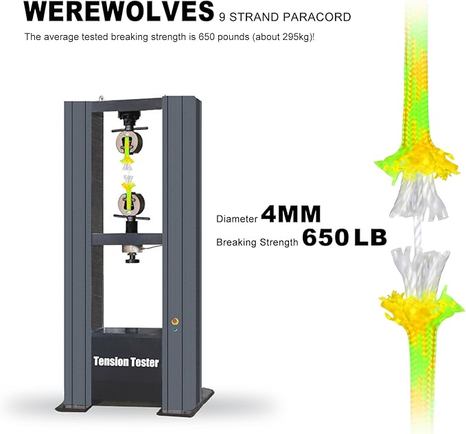 WEREWOLVES 650lb Paracord/Parachute Cord - 9 Strand Paracord Rope - 100', 200' Spools of Parachute Cord, Type III Paracord for Camping, Survival