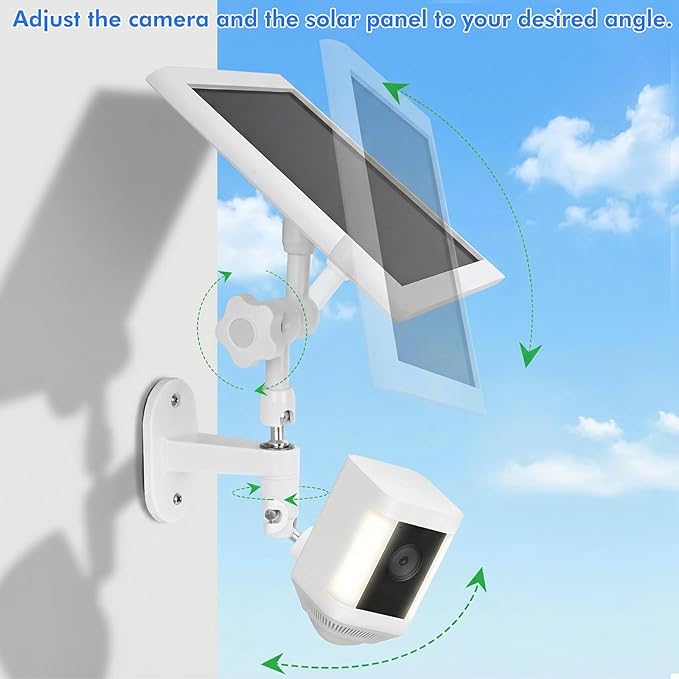 2-in-1 Wall Mount for Ring Solar Panel (2W/4W) & Stick Up Cam Battery, Ring Spotlight Cam Plus/Pro (Battery), Adjustable Angle for Optimal Outdoor Sunlight Exposure, White