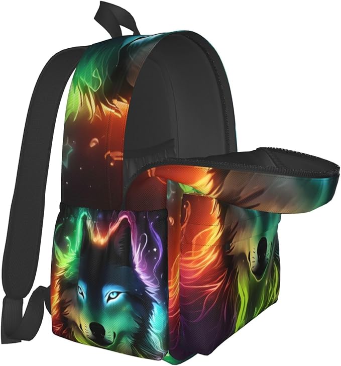 cfpolar 17 Inch Backpack Galaxy Colorful Wolf Laptop Bag Shoulder Bag School Bookbag Casual Daypack For Boys Girls