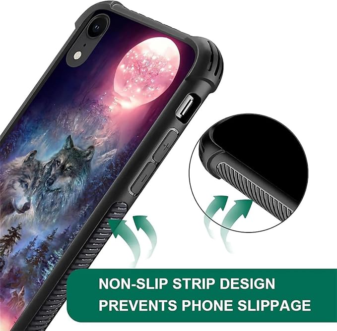 for iPhone XR Case, Star Two Wolfs Howling Pattern Graphic Design Girl Boy Soft Silicone Hard Acrylic Shock Protection for iPhone XR