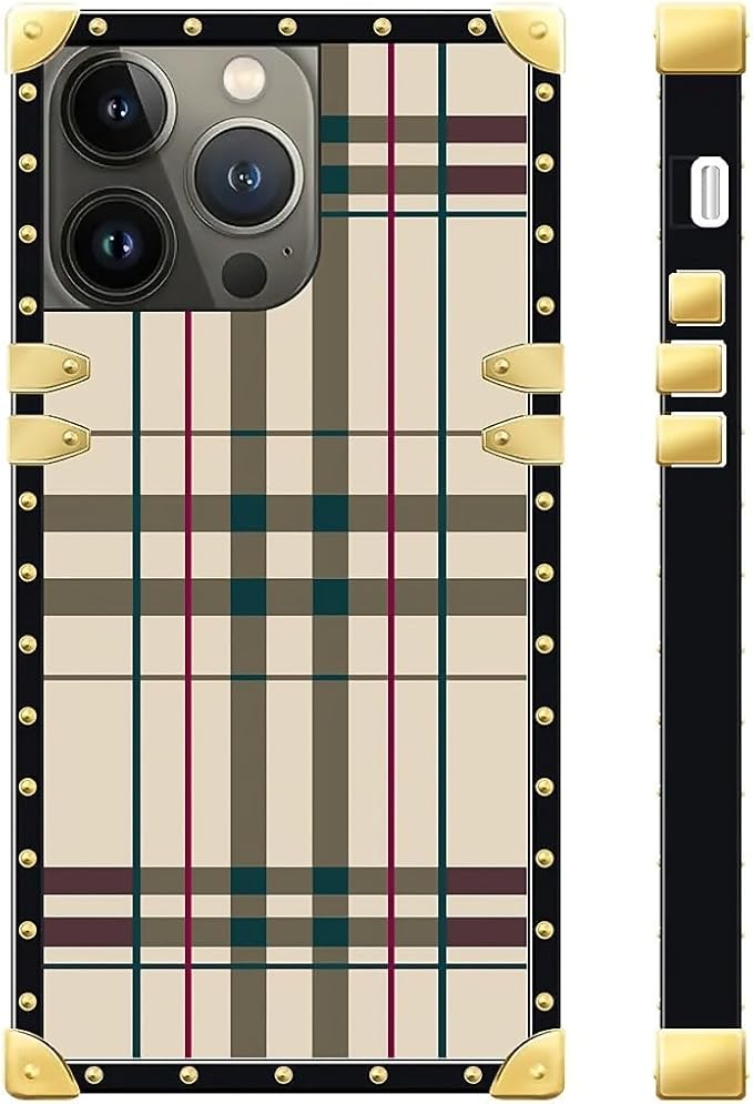 Compatible with iPhone 15 Pro Case, Black Red Beige Stripes Luxury Golden Decoration for Girl Women Soft TPU Shockproof Protective Hard PC Back for iPhone 15 Pro