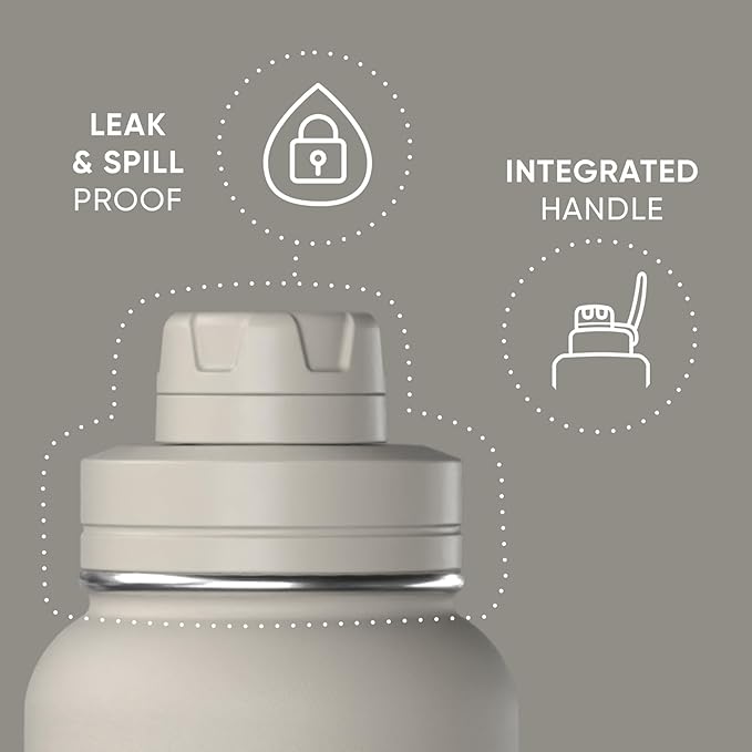 Hydrapeak 32oz Sport Insulated Water Bottle with Straw & Chug Lid, Leak & Spill Proof, Keeps Drinks Cold for 24 Hours, Hot for 12 Hours, Premium Stainless Steel Water Bottles (32oz, Stone)
