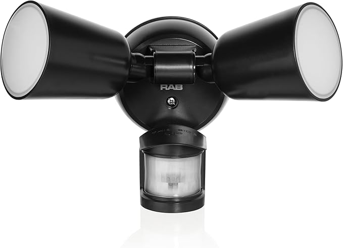 RAB Lighting LU160 Luminator Motion Sensor Outdoor Lights - Flood Light for Security, Outside Dusk to Dawn Photocell, 3000k–5000k Tunable, IP65 Weatherproof Rating, 160°Coverage, 50 Ft Range (Black)