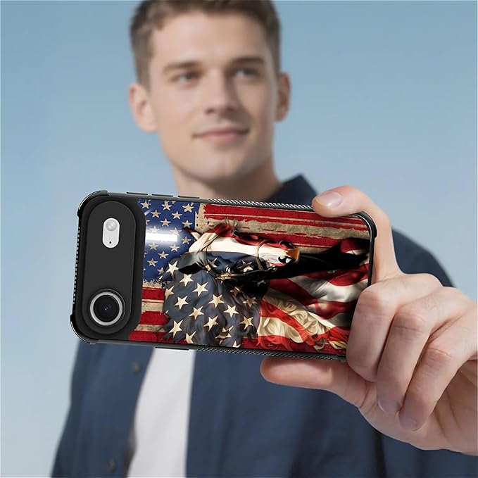 for iPhone 17 Air Case,for MagSafe Graphic Design for Girl Boy Soft Silicone Hard Acrylic Shock Protection Designed for iPhone 17 Air Red American Flag Horse Cross Pattern