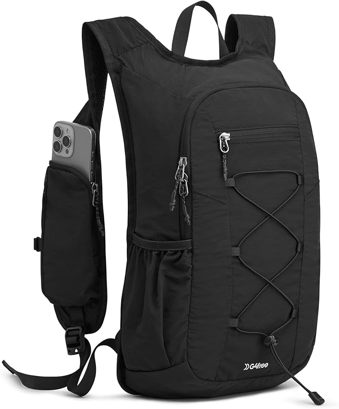 G4Free 20L Hiking Backpack Lightweight Daypack with Phone Pocket Small Packable Foldable Hiking Bag for Women Men, Black