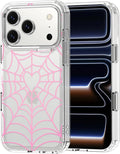 MOSNOVO for iPhone 17 Pro Case, Shockproof Military-Grade Protection 6.6ft Drop Tested, Camera Control, Clear Phone Case for iPhone 17 Pro, Pink Spiderweb Design
