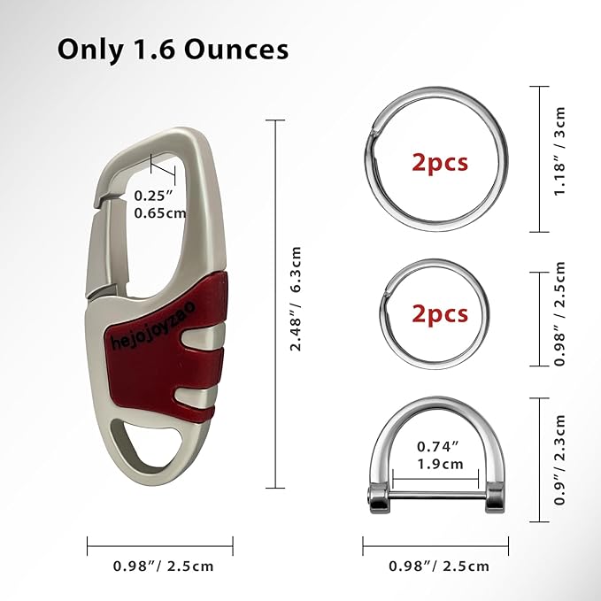 Keychain with Carabiner Clip, 4 Heavy Duty Key Rings and D Ring for Men's Car Key Fob Holder Fits Belt Loops