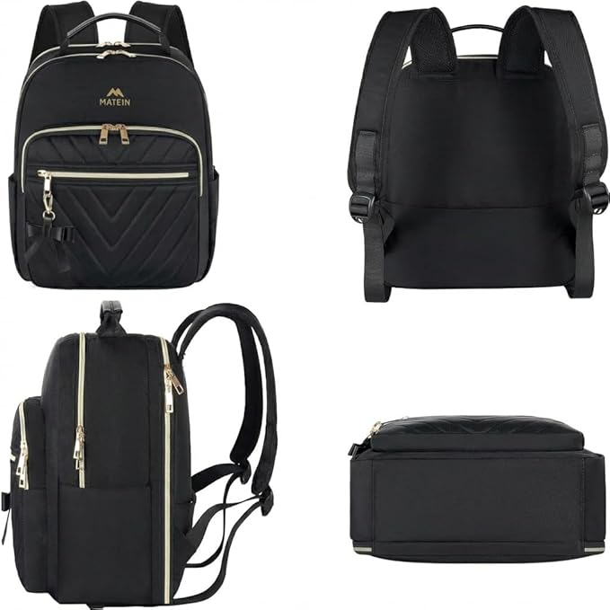 MATEIN Backpack Purse for Women, 15.6 inch Cute Stylish Waterproof Backpack Purse, Fashion Waterproof Casual Daily Shoulder Bag for College Work Travel, Gifts for Ladies, 2pcs Set, Black