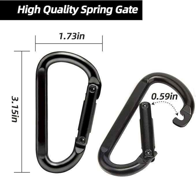 EZYA Heavy Duty Carabiner Clips, 860lbs - 3" Iron Carabiners for Keys, Gym, Camping, Hiking Accessories - D-Ring Keychain Hooks for Hammocks, Backpacks, Outdoor Gear
