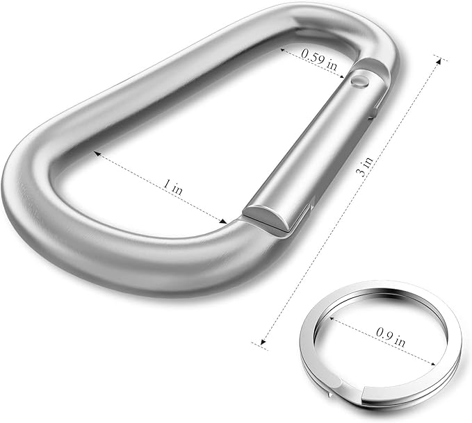 Carabiner Keychain Clip -3" Aluminum Carabiner D Ring, Caribeener Clips, Spring Snap Hook for Keychain Clip