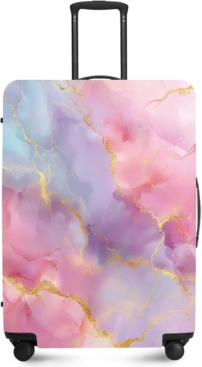 ANNA QUEEN Pink Marble Travel Luggage Cover -Stretchable Airplane Suitcase Protector Sleeve,Universal Washable Fit for 20-37 Inch Checked Baggage,Water Resistant Durable Luggage Protector