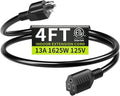 16/3 Black Extension Cord 4 FT, Indoor Extension Cord for Laptops, Coffee Makers, Office Home Appliances, 3 Prong Resistant Cable Flexible, 13A 125V 1625W ETL Listed