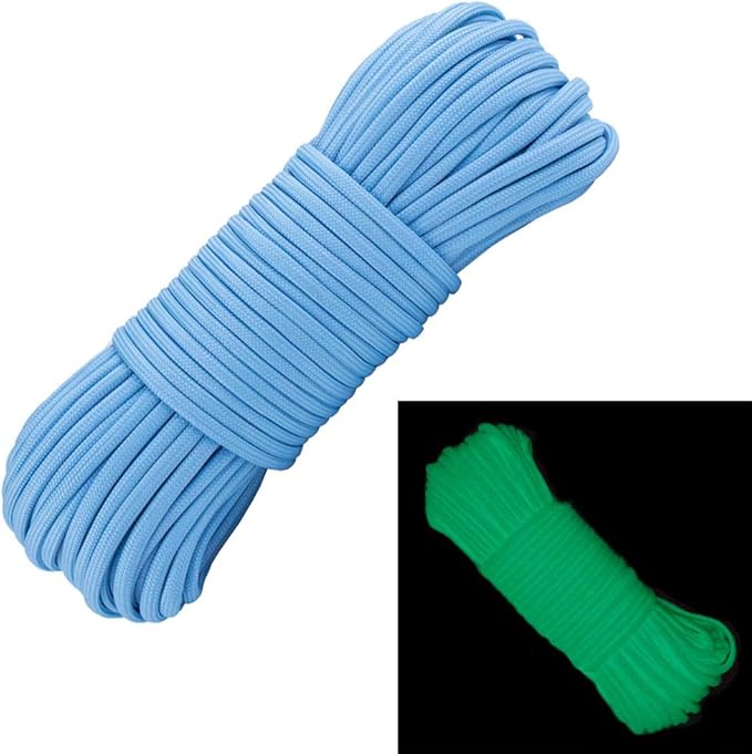 Glow in The Dark Zesty 550lb Paracord – 21 Strand Luminous Parachute Cord for Nighttime Outdoor Utility – 8 Colors and Length Options of 25', 50’, 100’, and 1,000’