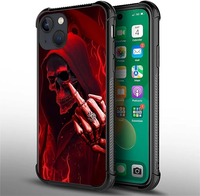 for iPhone 14 Plus Case, Gestures Funny Skull Pattern Graphic Design Girl Boy Soft Silicone Hard Acrylic Shock Protection for iPhone 14 Plus
