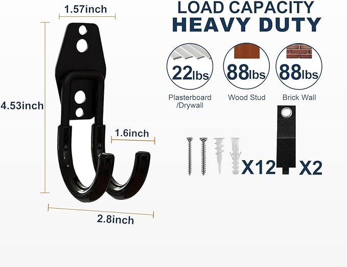 Garage Hooks Heavy Duty, 6 Pack Small Round Steel Garage Storage Hooks with Anti-Slip Coating, Multi-Purpose Ladder Hooks for Hanging Garden Tools, Hoses, Bikes and Folding Chairs (Black)