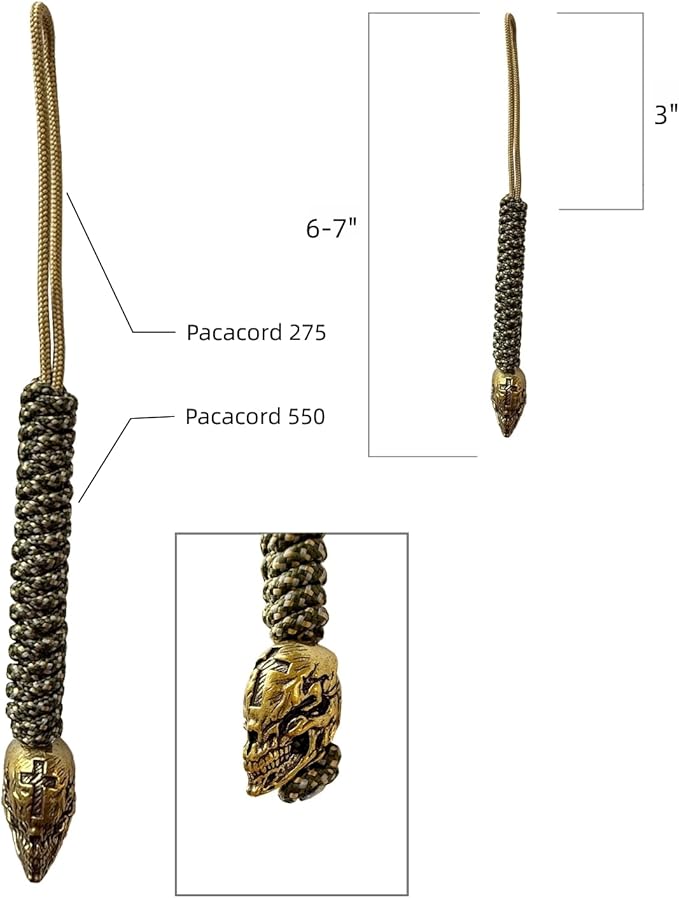 Handmade Lanyards with Brass Beads – Paracord 550 Survival Gear Leash for knives, Outdoor, and EDC Tools